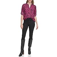 Calvin Klein Women's Printed Roll Tab Sleeve Blouse