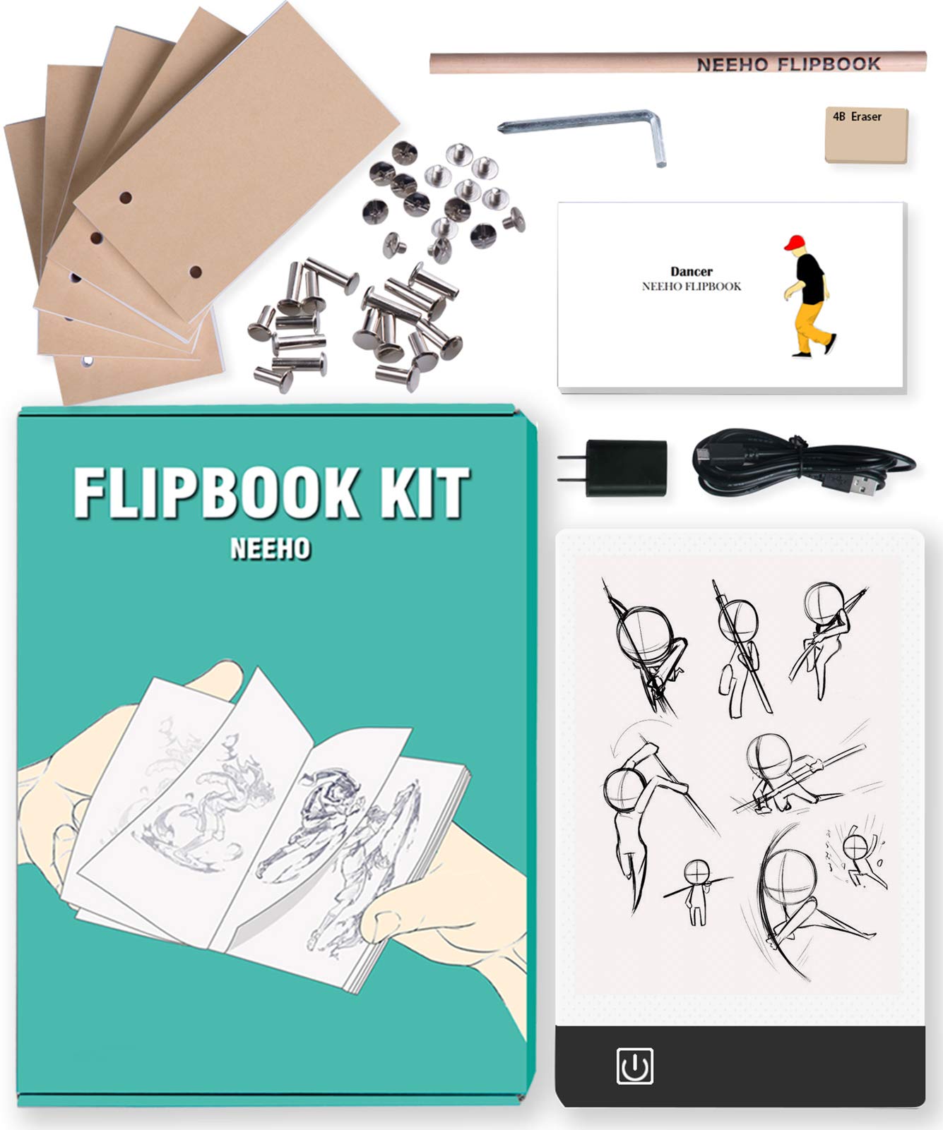 Mua Flip Book Kit, Neeho Flipbook Kit with Light Pad for Drawing and Tracing  with 300 Sheets Premium Pre-drilled Flipbook Paper, LED Lightbox for Making  Animation Flipbooks with Binding Screws trên Amazon