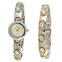 Peugeot Women Two Tone Swarovski Crystal Petite Watch & Matching Bracelet Gift Set