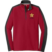 US Army Star Logo Black Chest Print 1/4 Zip Textured Colorblock Pullover Shirt
