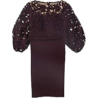 Ralph Lauren Lace Trim 3/4 Sleeve Sheath Party Dress (4, Burgundy)