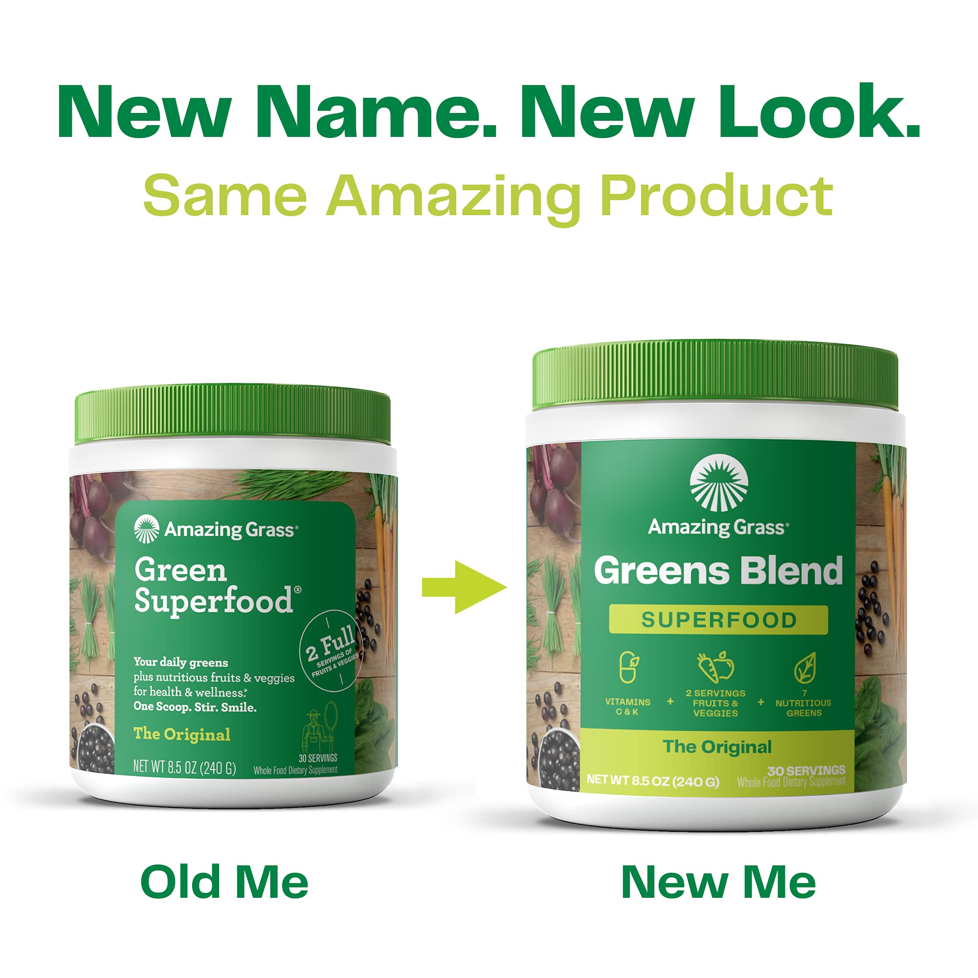 Amazing Grass Greens Blend Superfood: Super Greens Powder Smoothie Mix with Organic Spirulina, Chlorella, Beet Root Powder, Prebiotics & Probiotics, Original, 15 Servings (Packaging May Vary)