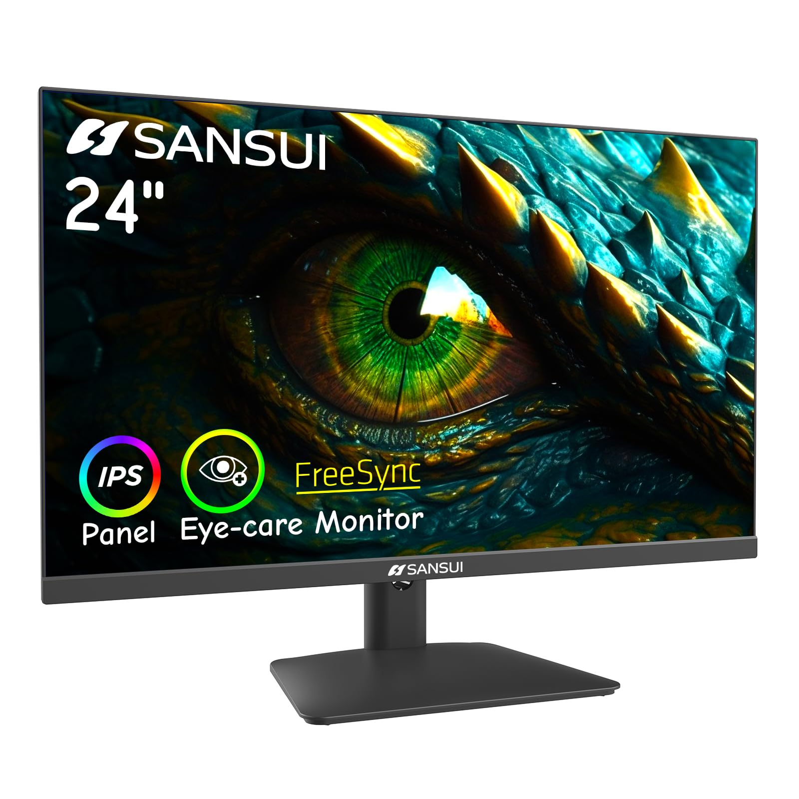 SANSUI Computer Monitor 24 inch IPS Display 75Hz FHD 1080P PC Monitor 75 x 75 mm VESA with HDMI,VGA Ports Frame-Less/Eye Care/Dual Speakers for Office and Home(ES-24X5AL)