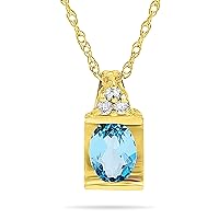Jewelry Bliss 14k Yellow Gold Chain Necklace For Women, Oval Genuine Blue Topaz w/ 3 Stone Petite Diamond Accents, April & December Birthstone, Valentine's day, Mother's day, Anniversary - 18