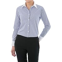 LEONIS Women's 100% Cotton/Cotton Blend Non Iron White Collared Long Sleeve Shirt