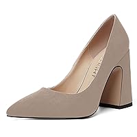 Womens Slip On Solid Suede Pointed Toe Wedding Fashion Chunky High Heel Pumps Shoes 4 Inch