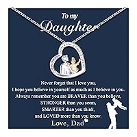 Daughter Love You Forever Heart Pendant Necklace from Dad, Birthday Christmas Valentine's Day Gifts for Teen Girls Women