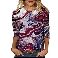 Ceboyel 3/4 Sleeve Tops for Women Summer Marble Print Tees Shirt Dressy Causal Tunic Blouses Trendy 2023 Ladies Clothes
