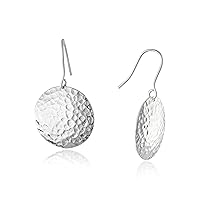 Amazon Essentials Fine Silver Plated 21mm Hammered Circle Drop Earrings (previously Amazon Collection)