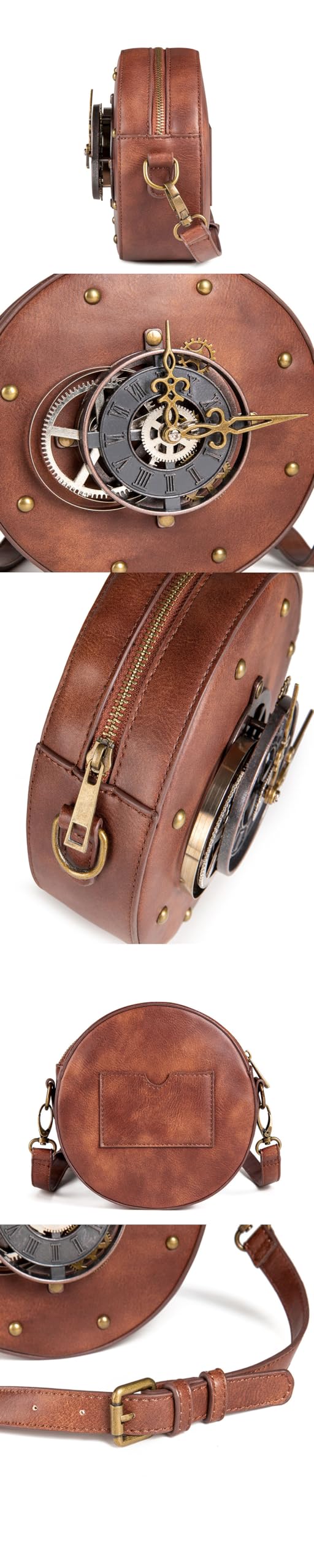 BaronHong Clock Shape PU Leather Retro Briefcase Steampunk Crossbody Shoulder Purse for Women Lolita Gothic Costume