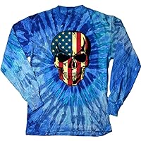 Flag USA Skull Long Sleeve Tie Dye Shirt
