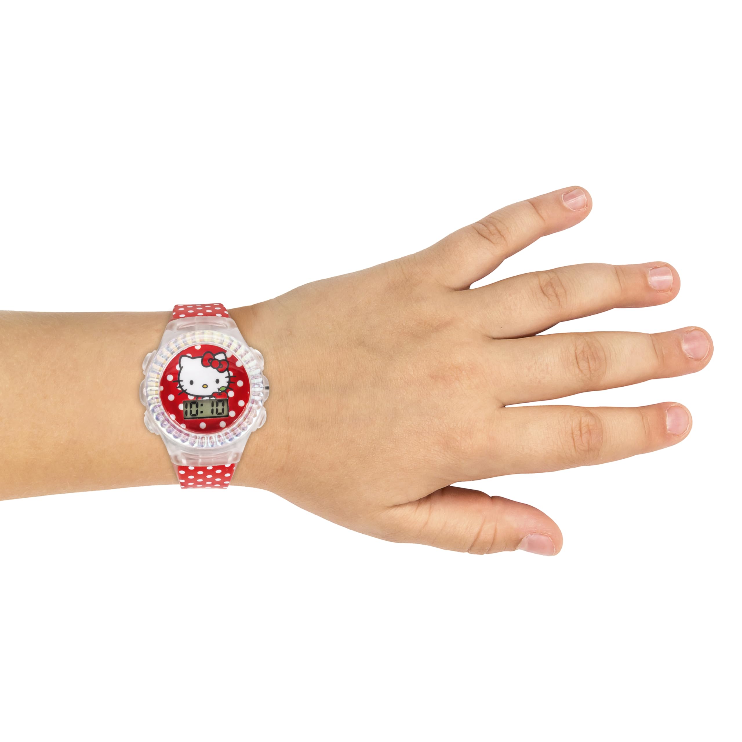 Accutime Hello Kitty Digital LCD Quartz Kids Red Watch for Girls with Polka Dot Print Band Strap (Model: HK4170AZ)