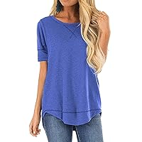 HIYIYEZI Summer Tops for Women Short Sleeve Side Split Casual Loose Tunic Top