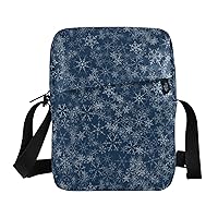 ALAZA Retro Christmas Snowflake Blue Crossbody Bag Small Messenger Bag Shoulder Bag with Zipper for Women Men