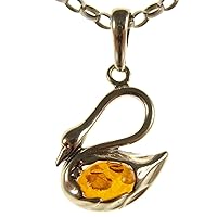 BALTIC AMBER AND STERLING SILVER 925 DESIGNER COGNAC SWAN PENDANT JEWELLERY JEWELRY (NO CHAIN)