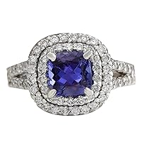 2.68 Carat Natural Blue Tanzanite and Diamond (F-G Color, VS1-VS2 Clarity) 14K White Gold Engagement Ring for Women Exclusively Handcrafted in USA