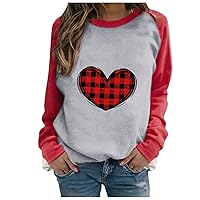 Sweatshirt Tops Blouse T-Shirt Women Valentine's Day Heart Printed Long Sleeve