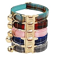Personalized Cat Collar with Engraved Name and Phone Number - Customizable Kitten Collars for Boys and Girls (Plaid)