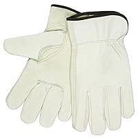 MCR Safety 3211XXXL Grain Cow Full Leather Driver Select Grade Men's Gloves with Keystone Thumb and Brown Cotton Hemmed, Cream, 3X-Large, 1-Pair