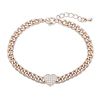 New Copper Link Bracelet with Star/Love/Coin Queen Elizabeth Pendant Bright Cubic Zirconia Crystal Rose Gold Silver Adjustable Bracelet Fashion Jewelry Women Bracelet Gift for Mom, Friends