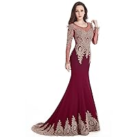 VeraQueen Women's Dubai Lace Appliques Beading Mermaid Evening Dress