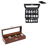 20 Slots Watch Box Bundle with 6 Slot Wooden Watch Display Case