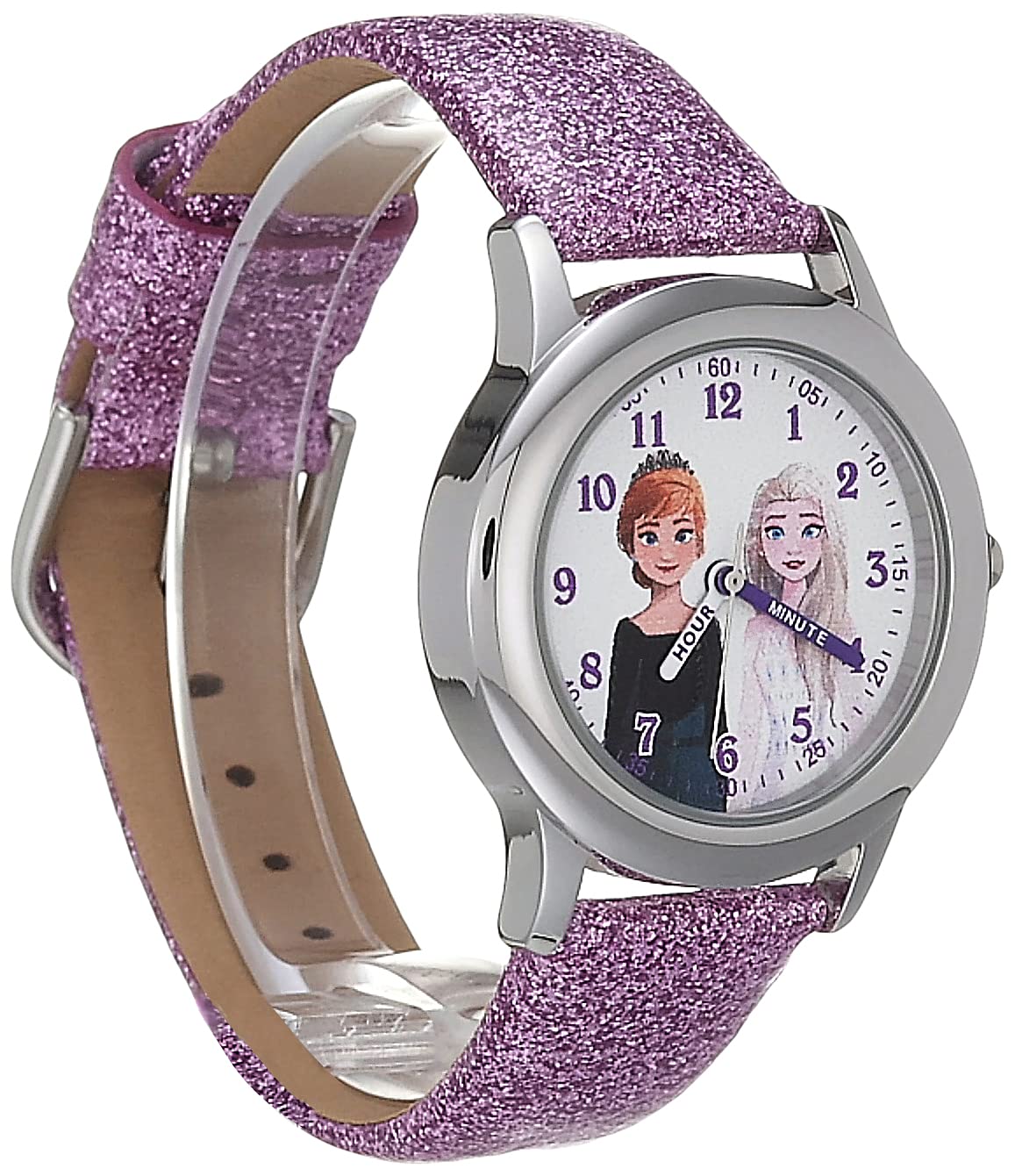 Disney Frozen Kids' Stainless Steel Time Teacher Analog Quartz Strap Watch, Purple