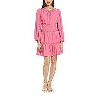 BCBGMAXAZRIA Women's Fit and Flare 3/4 Sleeve Smocked Front Tie Mini Dress