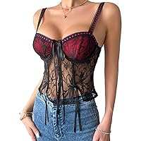 Women's Sexy Lace Patchwork Corset Fashion Sleeveless Fishbone Wrap Bustier Ladies Going Out Party Lace-up Camisole