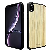 iPhone XR Wood Case. Unique & Classy Shockproof Protective Cover. Wireless Charging Compatible Real Wooden Overlay on Soft Black TPU - Brilliant Bamboo