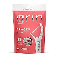 Braces Flosser, Floss Picks Designed for Braces, 60 Count, Dental Flossers, Recycled Plastic, Ortho Approved, Premium Thin Floss, Includes Handy Wax Scraper and Pick