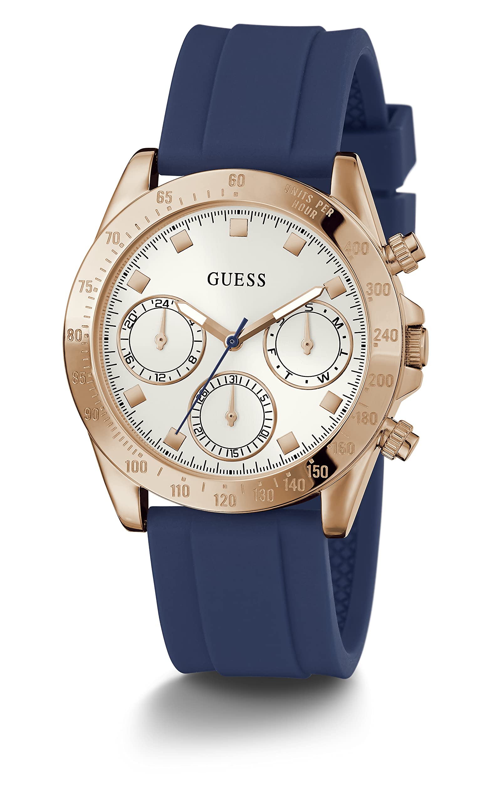 GUESS Women's Stainless Steel Quartz Watch with Silicone Strap