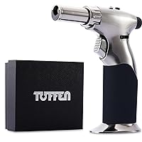 Kitchen Torch Gray, Dual Flame Butane Torch Gun for Candles And Creme Brulee & More, Refillable Cooking Torch Lighter, Butane Gas Is Not Included