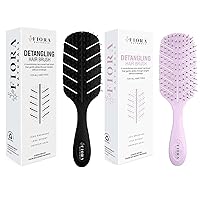 Detangler Brush by Fiora Naturals - 100% Bio-Friendly Detangling brush w/Ultra-Soft Bristles - Glide Through Tangles with Ease (Pink & Black)
