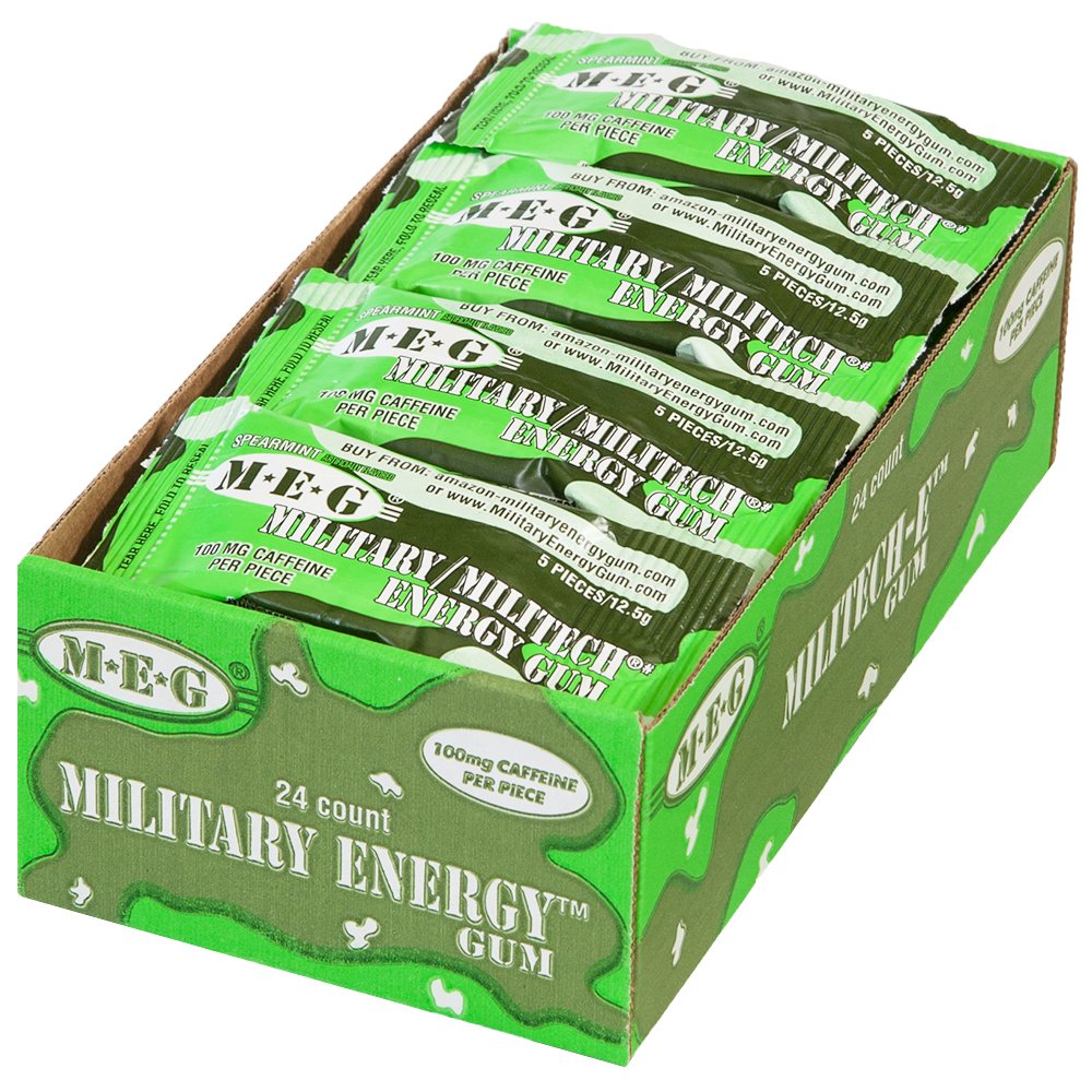 MEG - Military Energy Gum | 100mg of Caffeine Per Piece + Increase Energy + Boost Physical Performance + Spearmint (1,440 Count)