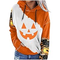 Hoodie for Women Pullover Halloween Hoodie Womens 2023 Pumpkin Face Graphic Sweatshirts Long Sleeve Color Block Top