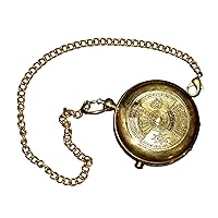 Hassanhandicrafts Antique Vintage Maritime Brass Pocket Watch Calendar Push Button Good Gift Item