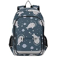 Cute Seal in Space Backpack Girls Boys Elementary School Bags Bookbags Laptop Backpack Travel Daypack Safe Reflective Stripes