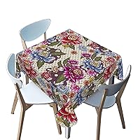 Flower Pattern Square Tablecloth,Chrysanthemum Theme,Breathable Tabletop Cover Waterproof Square Table Cloth,for Outdoor/Indoor/Camping/Dining/Kitchen（Multicolor，70 x 70 Inch）