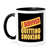 3dRose Quitting Smoking Survival Pride And Humor Design Two Tone Mug, 11 oz, Black/White