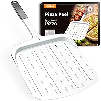 Perforated Pizza Peel 12-inch Aluminum Pizza Paddle, Professional Nonstick Pizza Spatula with Silicone Handle, Lightweight Pizza Turning Peel, Pizza Oven Accessories