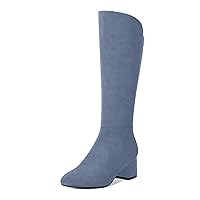 Womens Zip Solid Outdoor Cute Round Toe Suede Chunky Low Heel Knee High Boots 2 Inch