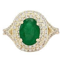 3.05 Carat Natural Green Emerald and Diamond (F-G Color, VS1-VS2 Clarity) 14K Yellow Gold Engagement Ring for Women Exclusively Handcrafted in USA