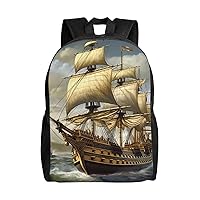 Age of Discovery Ship Print Backpack 16 Inch Lightweight Waterproof Travel Bags Casual Daypack For Women Men