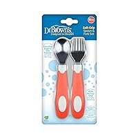 Dr. Brown's Designed to Nourish Soft-Grip Spoon and Fork Set,Coral