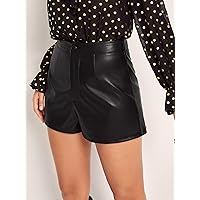 Shorts for Women High Waist Leather Shorts (Color : Black, Size : Small)