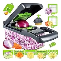 Vegetable Chopper, Pro Onion Chopper, Multifunctional 13 in 1 Food Chopper, Kitchen Vegetable Slicer Dicer Cutter, Veggie Chopper with 8 blades, Carrot and Garlic Chopper with Container (Gray)