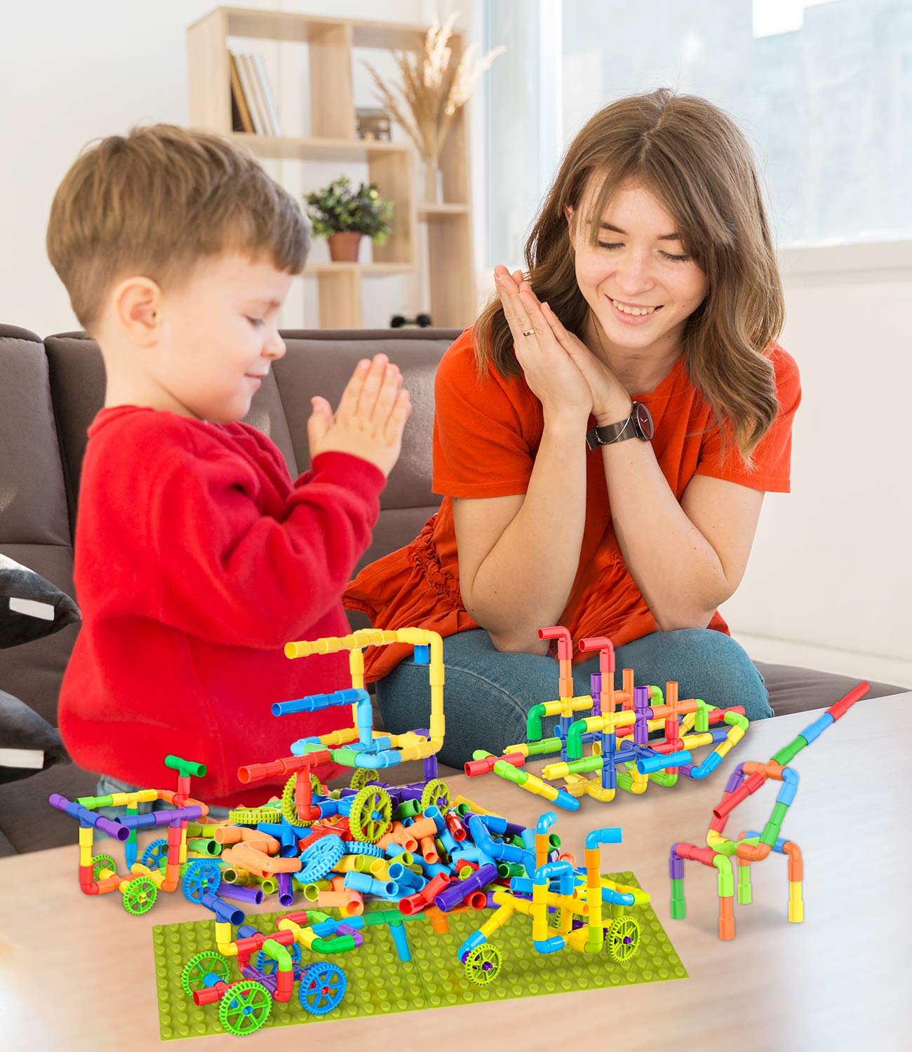 354 Pcs STEM Building Blocks Set Toy For Kid, Pipe Tube Sensory Toys with Wheels, Baseplate, Interlocking Storage Box, Kids Construction Building Blocks Educational Toy Gift For Toddler Boy Girl Child