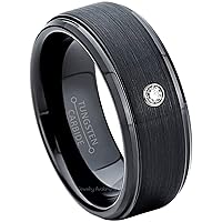 0.07ct Men's Diamond Tungsten Carbide Ring 8mm Comfort Fit Black Tungsten Ring Anniversary Band Engagement Ring