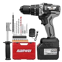 21V Cordless Drill Driver Batteries Max Torque 200N.m 1/2 Inch Metal Keyless Chuck 20+3 Position 0-2150RMP Variable Speed Impact Hammer Drill Screwdriver With PlasticTool Box and 27pcs Drill Bits.